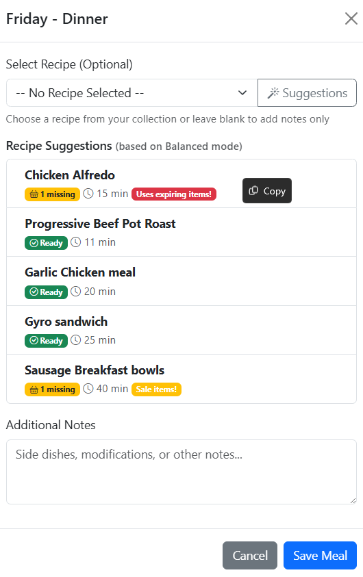 Recipe with expiring items badge in light mode