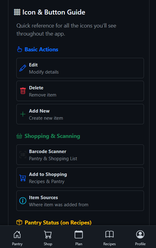 Help and settings in dark mode